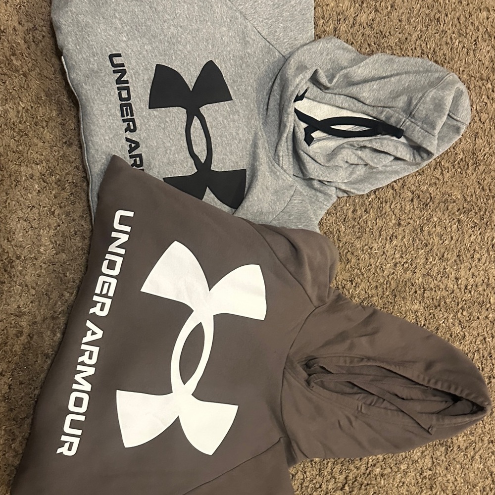 Under Armour Gray and Brown Logo Hoodies